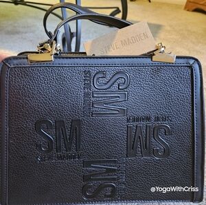 Steve Madden black purse satchel handbag leather-like 2 switching straps